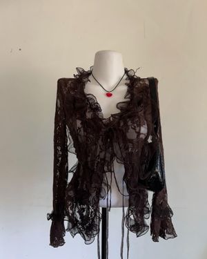 Y2K Sheer Lace Ruffle Cardigan / Outer Transparan