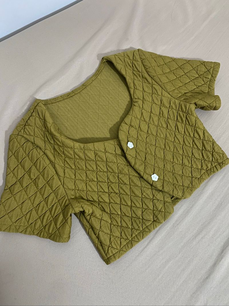 quilted cropped top olive, foto 5