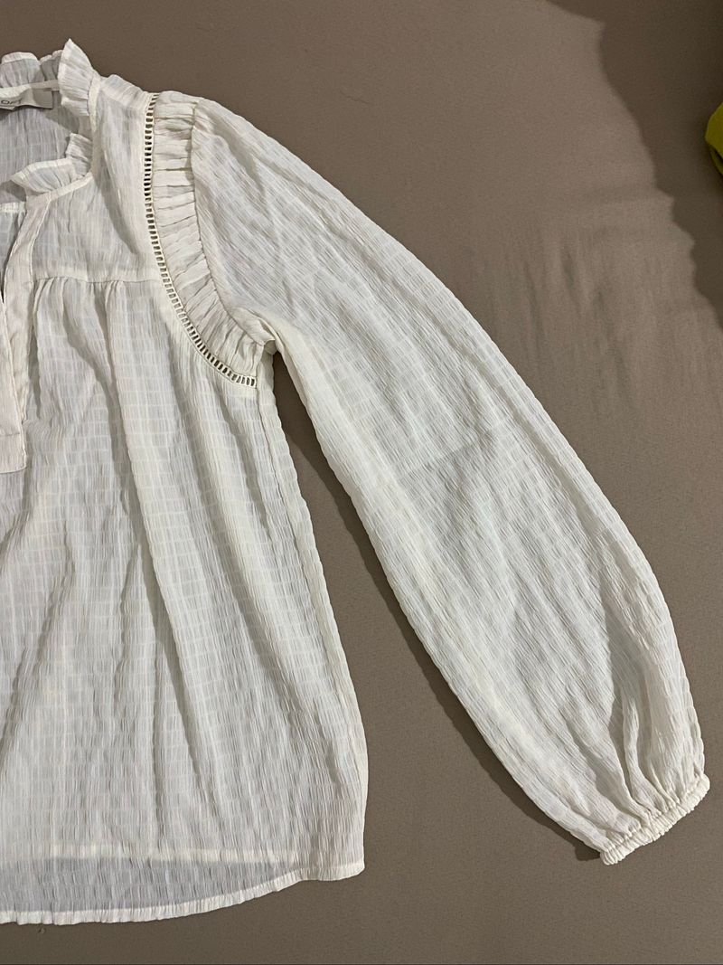 white boho ruffle blouse - v neck, foto 3