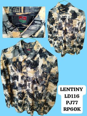 kemeja motif vintage full print pria