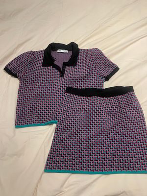 Zara Retro Geometric Co-ord Set Size M (Polo + skirt)