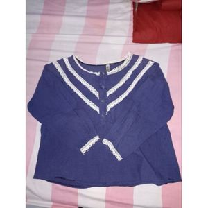Blouse Navy Garis Putih