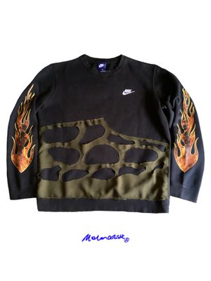 Nik3 Reworked Sweater Crewneck Navy Green Fire Melancholisti