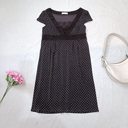 any SiS Brown Polka Dot Dress Lace Japanese Feminine Vintage
