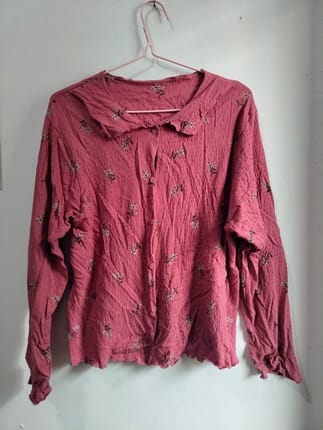Blouse Crinkle Lengan Panjang Motif Floral Vintage