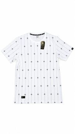 Kaos OP Motif Pinstripe Garis Vertikal White Blue