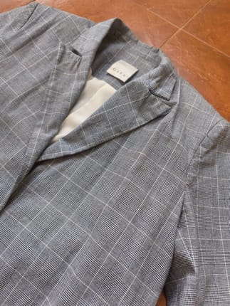 Blazer kerja kotak plaid grey pattern office work formal