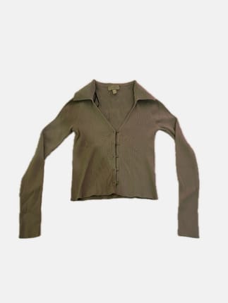 Ribbed Taupe Brown H&M Cropped Cardigan