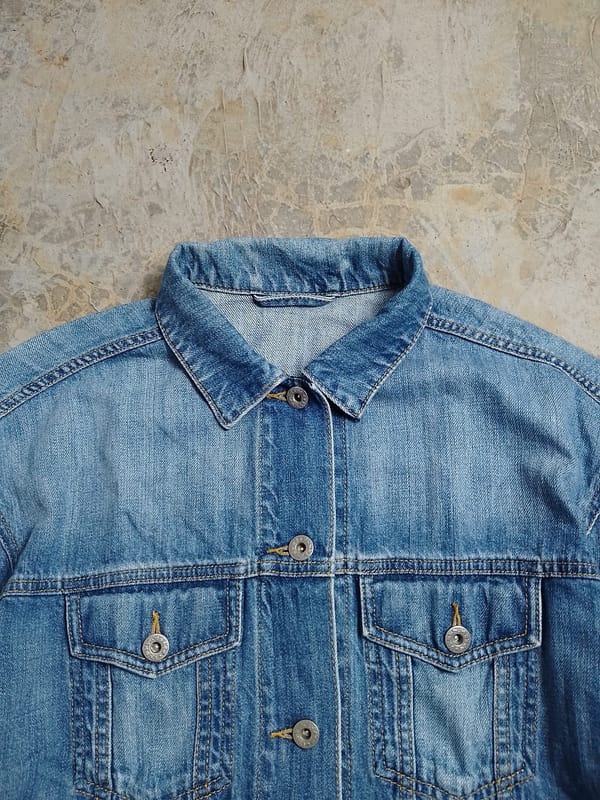 GU Trucker Denim Jacket Type 3 Blue Washed Lengan 7/8, foto 5