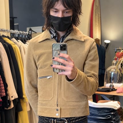 Sandro kulit sapi Jaket kulit asli coklat tan casual suede