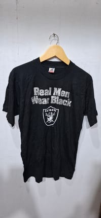 Vtg 90s Los Angeles Raiders Real Men Wear Black T Shirt Medi