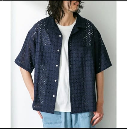 GU Uniqlo Open Collar eyelet shirt