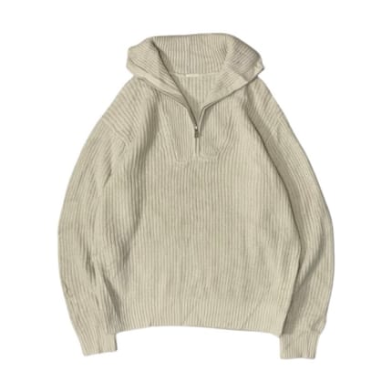 Halfzip Waffle Knitwear GU “Broken White”