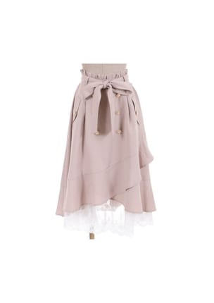 POETIQUE ASSYMETRICAL SKIRT MIX LACE WITH MULTIPLE BUTTON