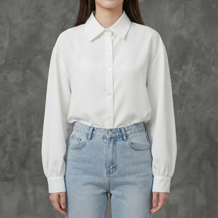 MIXXO Korean White Blouse long sleeve Kemeja lengan panjang