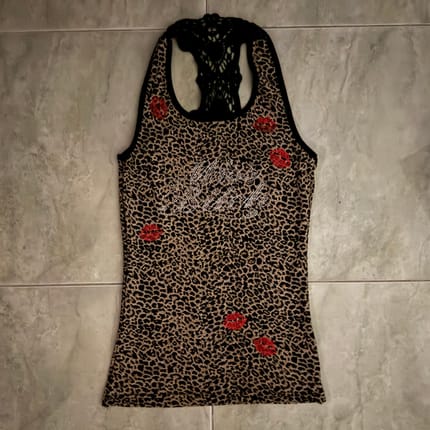 y2k gyaru rhinestone animal print halter tank top