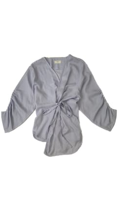 asymmetry baju blouse outer warna ice blue biru
