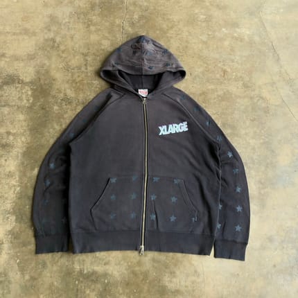 Vintage Trashed Xlarge Stars Logo Ziphoodie Y2k Black