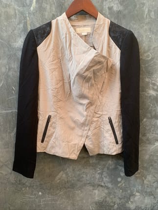 Vintage Asymmetric Colorblock Biker Jacket