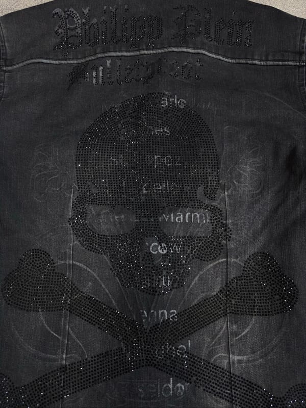 Philipplein Skull And Bones Black Washed Denim Shirt, foto 4