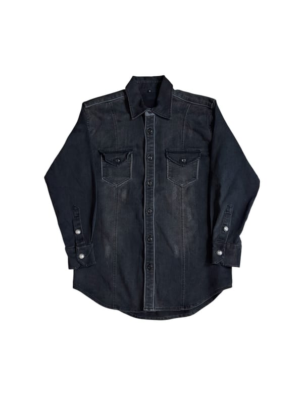 Philipplein Skull And Bones Black Washed Denim Shirt, foto 6