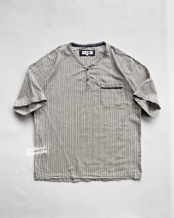 Konjaku Monogatari Y2K Japan Modern Striped Henley Shirt