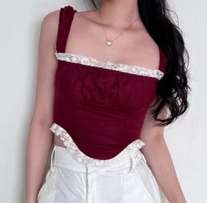 Cottagecore Coquette Crop top Wanita burgundy