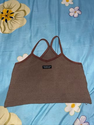 Halter Rib Brown Crop Tank Top