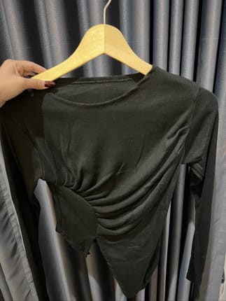 Black long-sleeve asymmetric top