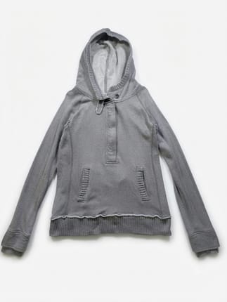 Nec -sea Grey Quarter-Button Hoodie Ribbed Hem