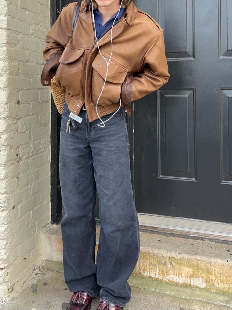 Vintage Casual Leather jacket Pria brown, foto 2