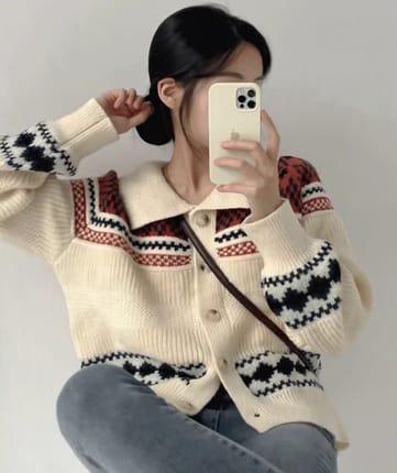 [LIKE NEW] Kardigan Vintage Nordic Pattern / Korean Style