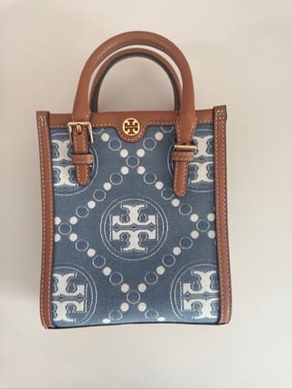 Tory Burch Mini T Monogram North/South Denim Tote.
