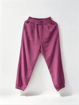 Celana Jogger Wanita Warna Ungu Pinggang Karet Bahan Rayon
