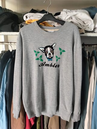 Ambler Grey Crewneck Sweatshirt with Cute Dog Graphic Embroi