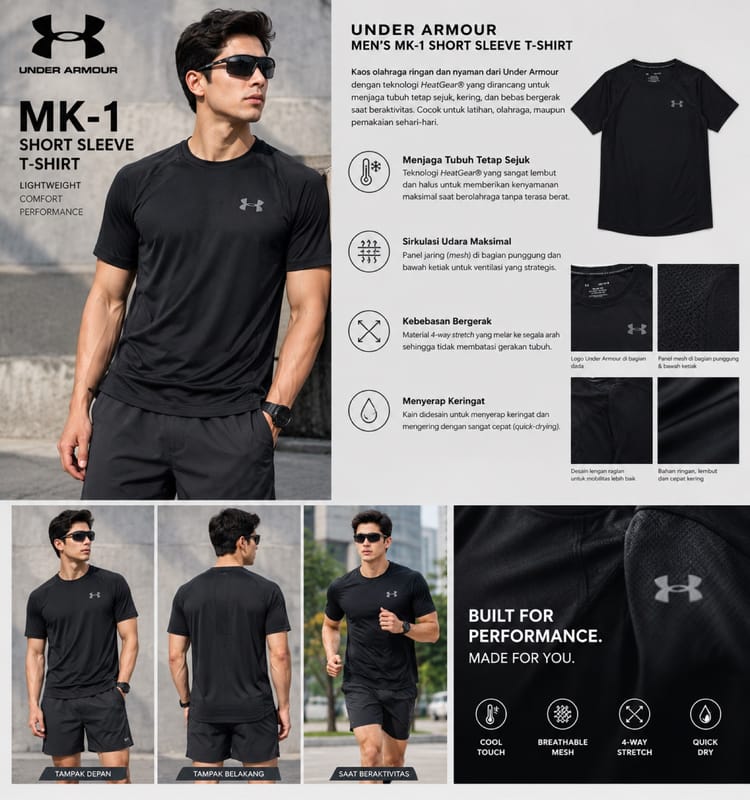 Jersey under armour running mk-1 black, foto 3