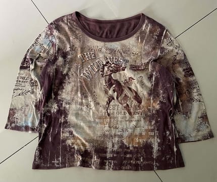 Vintage grapchic tee wild west brown ³/⁴ sleev y2k