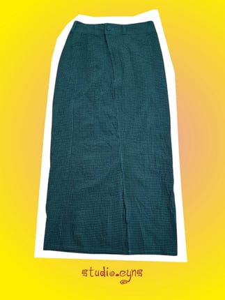 Rok Panjang Houndstooth Hijau Tua