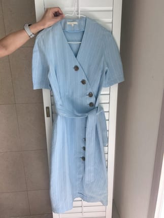 Maje stripe asymmetric button w/ belt