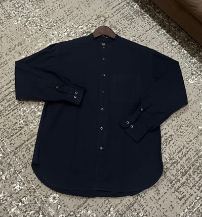 UNIQLO Soft Twill Stand Collar Long Sleeve Shirt 69 NAVY