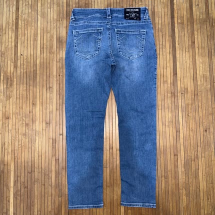 TRUE RELIGION BLUE WASH SLIM FIT EMBROIDERY LOGO STRETCH DEN