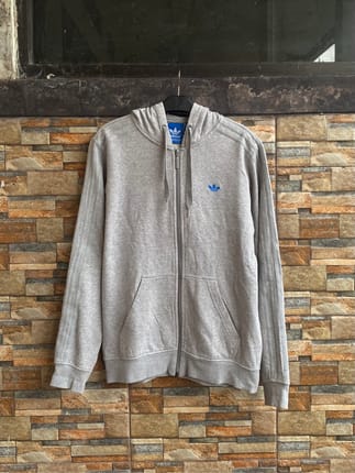 [Termurah] Adidas Originals Trefoil 3Stripes Grey Zip Hoodie