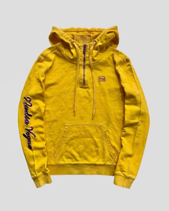 N+A Half Quarter Zip Pullover Hoodie Yellow Purple Embroider