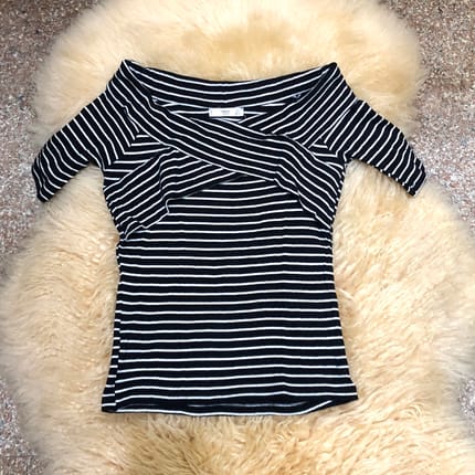 Mango Baju Garis Hitam Black White Stripe Top