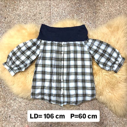Baju Sabrina Biru Kotak Tartan Blue Top