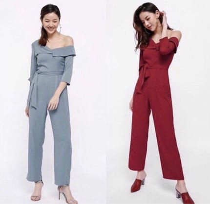Off Shoulder Jumpsuit merah sz XS