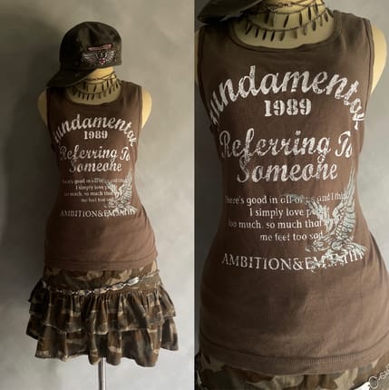 Brown Graphic Ribbed Tank Top