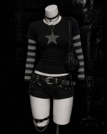 ╋━ Y2k Punk Layered Rhinestone Top