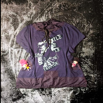 drawneck striped grunge graphic top