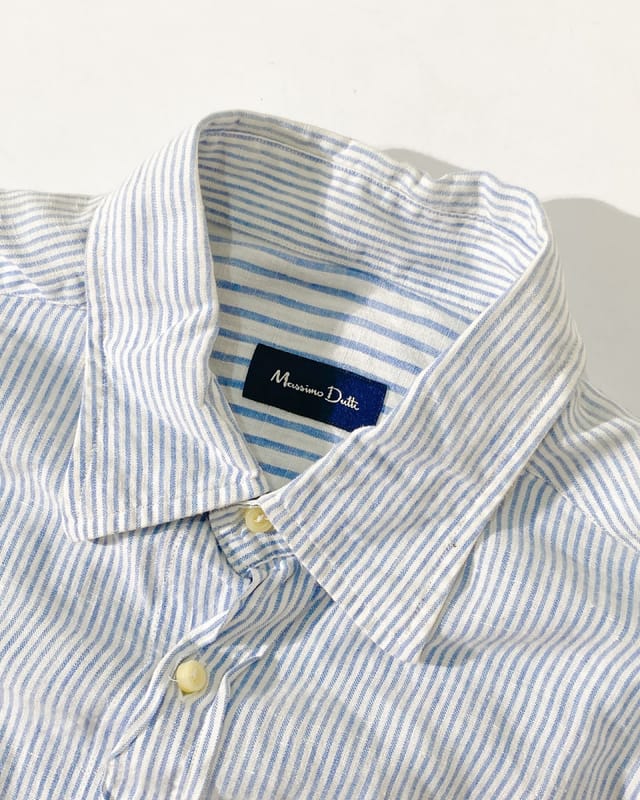 Massimo Dutti Blue White Striped Linen Long Sleeve Button Up, foto 2